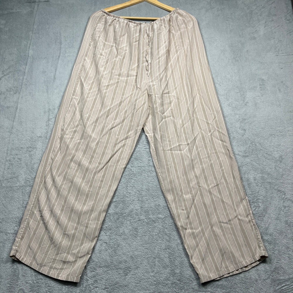 Vintage Y2K Victoria's Secret Pajama Pants Women Beige Silk Striped Wide Leg L